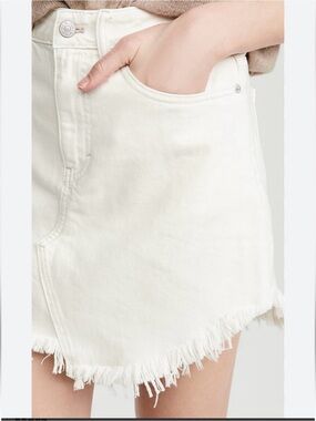 We The Free White Frayed Denim Mini Skirt